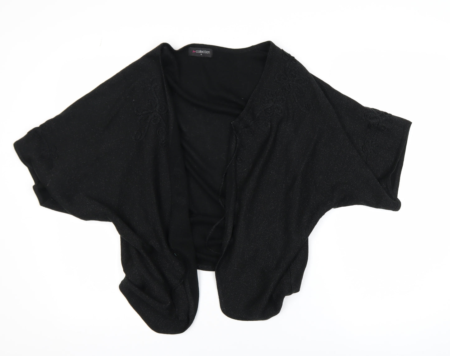 bm collection Women Black Embroidered Knit Shrug L Lightweight