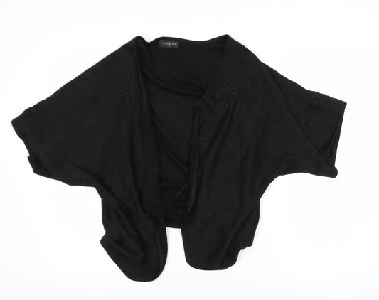 bm collection Women Black Embroidered Knit Shrug L Lightweight