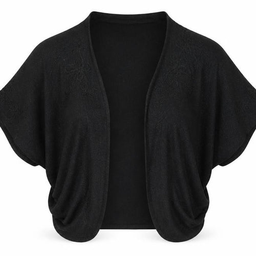 bm collection Women Black Embroidered Knit Shrug L Lightweight