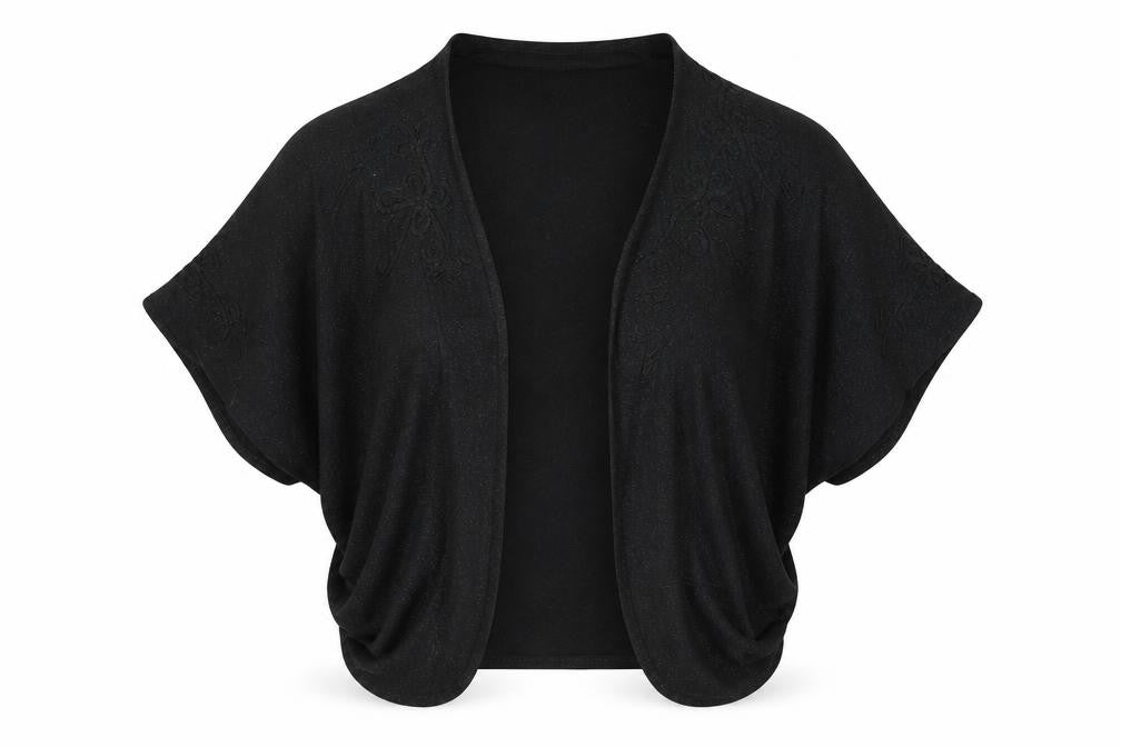 bm collection Women Black Embroidered Knit Shrug L Lightweight