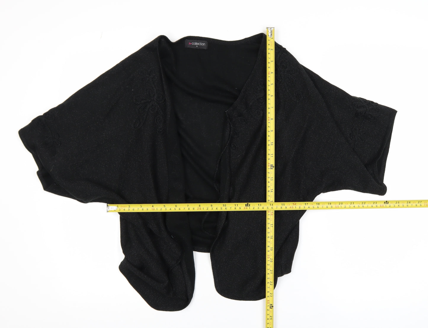 bm collection Women Black Embroidered Knit Shrug L Lightweight