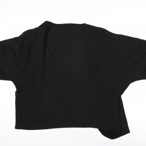 bm collection Women Black Embroidered Knit Shrug L Lightweight