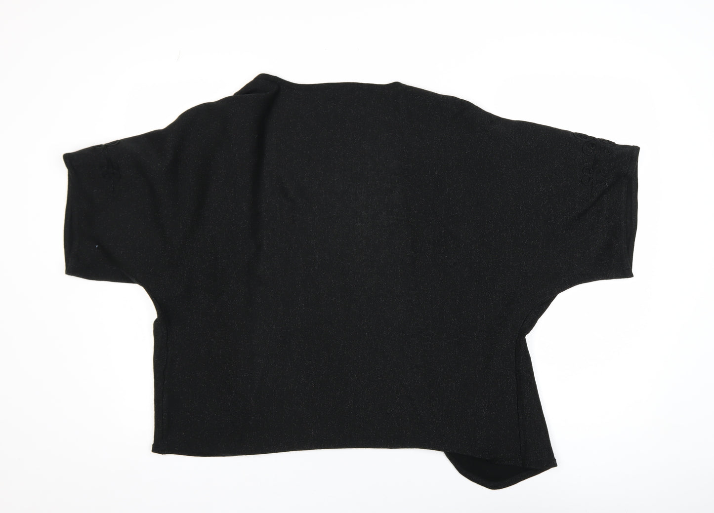 bm collection Women Black Embroidered Knit Shrug L Lightweight