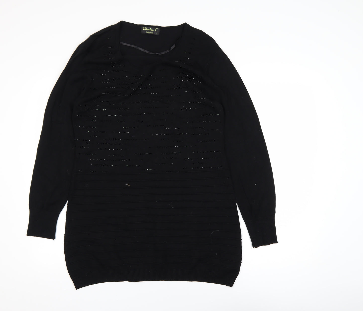 Claudia C Women's Black Long Sleeve Tunic Viscose Knit Top L