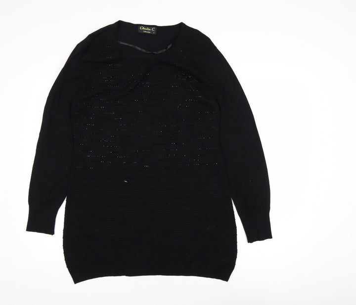 Claudia C Women's Black Long Sleeve Tunic Viscose Knit Top L