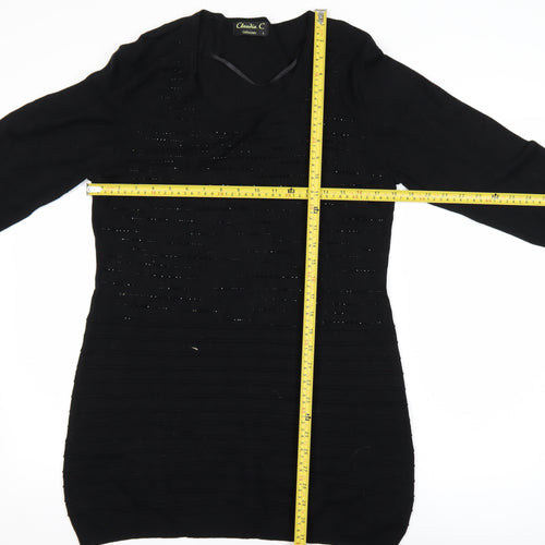 Claudia C Women's Black Long Sleeve Tunic Viscose Knit Top L