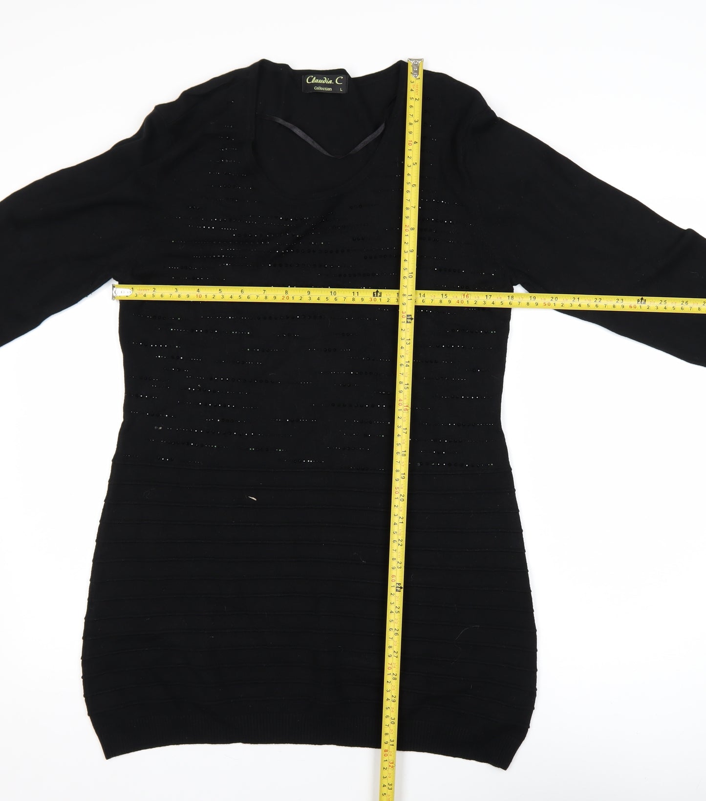 Claudia C Women's Black Long Sleeve Tunic Viscose Knit Top L