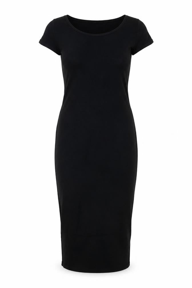 Front view of New Look Women's Black, size 8, Bodycon Midi Dress