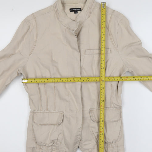 Warehouse Women’s Beige Linen Cotton Belted Jacket Size 12