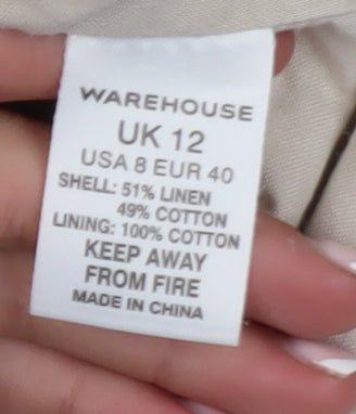 Warehouse Women’s Beige Linen Cotton Belted Jacket Size 12