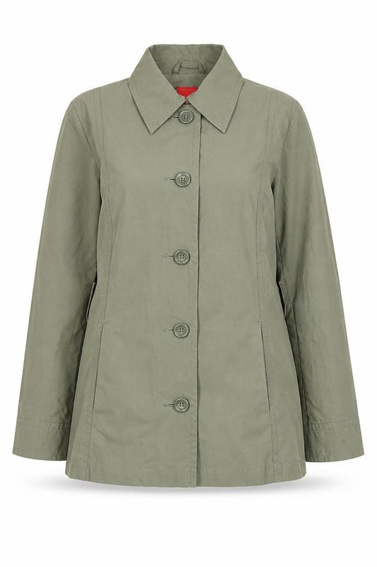 Front view of s.Oliver Women’s Green Cotton Blend Mid-Length Casual Jacket, size UK 8