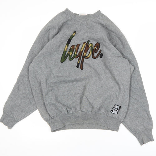 Hype Boys Grey Large Crew Neck Pullover Sweatshirt with Logo Print