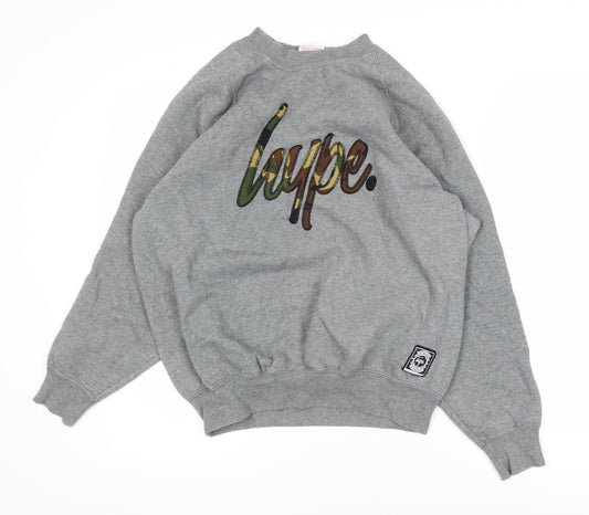 Hype Boys Grey Large Crew Neck Pullover Sweatshirt with Logo Print