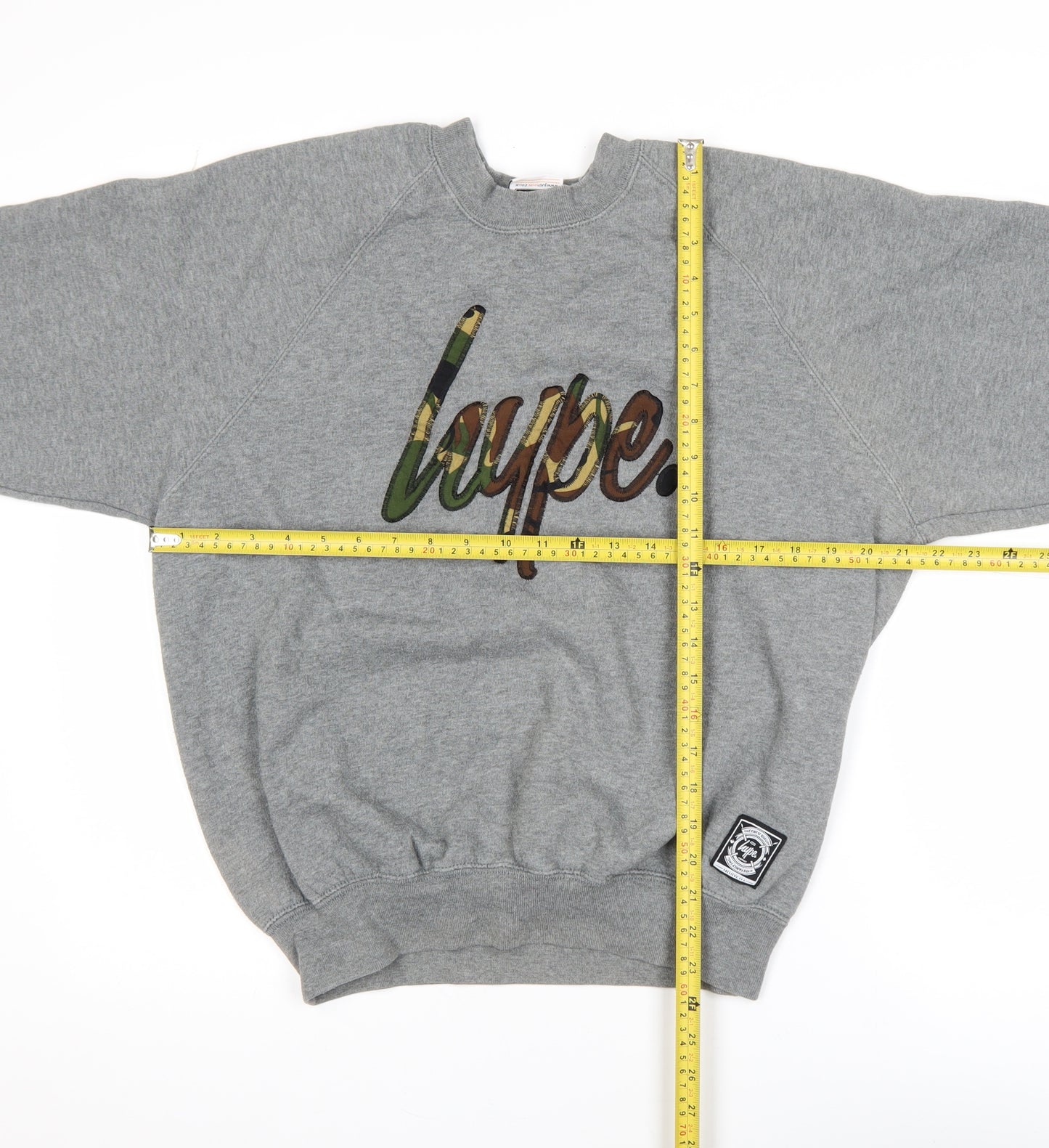Hype Boys Grey Large Crew Neck Pullover Sweatshirt with Logo Print