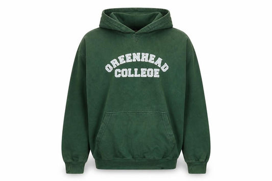 Front view of Just Hoods AWDis Green Men's Pullover Hoodie L College Graphic