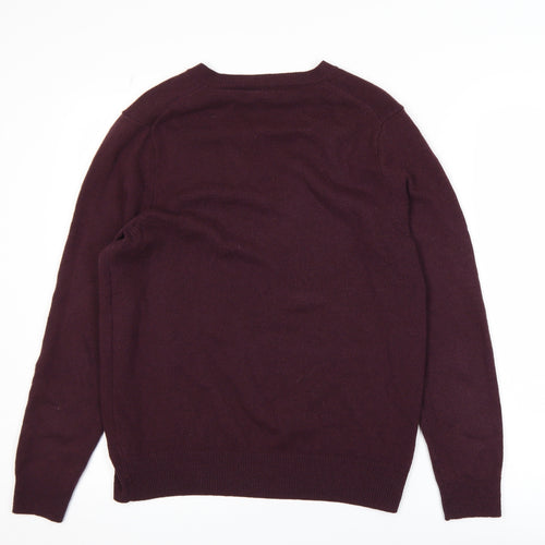 Marks and Spencer Men's Purple Wool V-Neck Jumper Size M