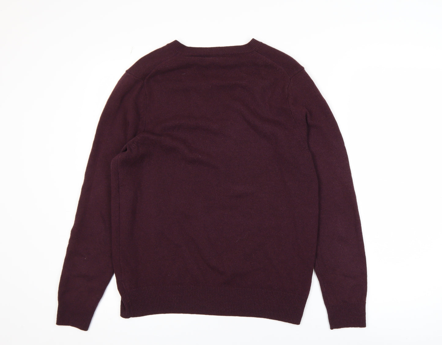 Marks and Spencer Men's Purple Wool V-Neck Jumper Size M