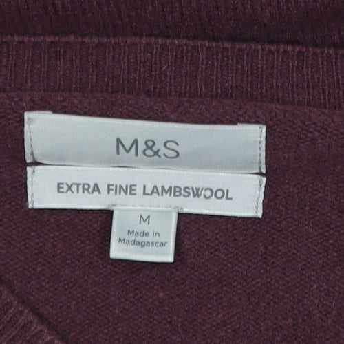 Marks and Spencer Men's Purple Wool V-Neck Jumper Size M