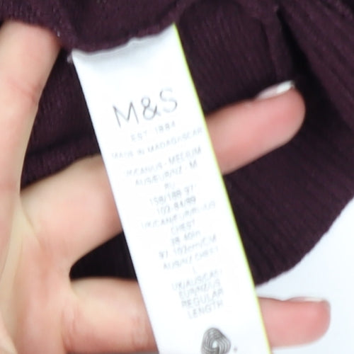 Marks and Spencer Men's Purple Wool V-Neck Jumper Size M