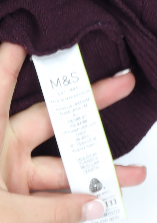 Marks and Spencer Men's Purple Wool V-Neck Jumper Size M
