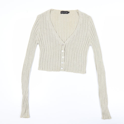 PrettyLittleThing Women's Beige Knit Button Cardigan Size S