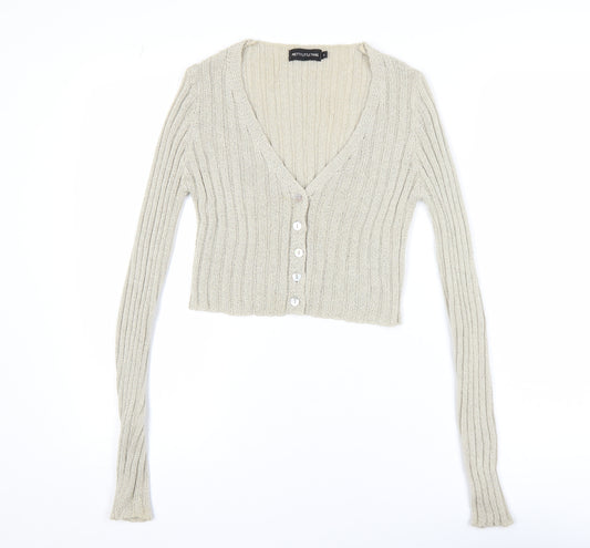 PrettyLittleThing Women's Beige Knit Button Cardigan Size S
