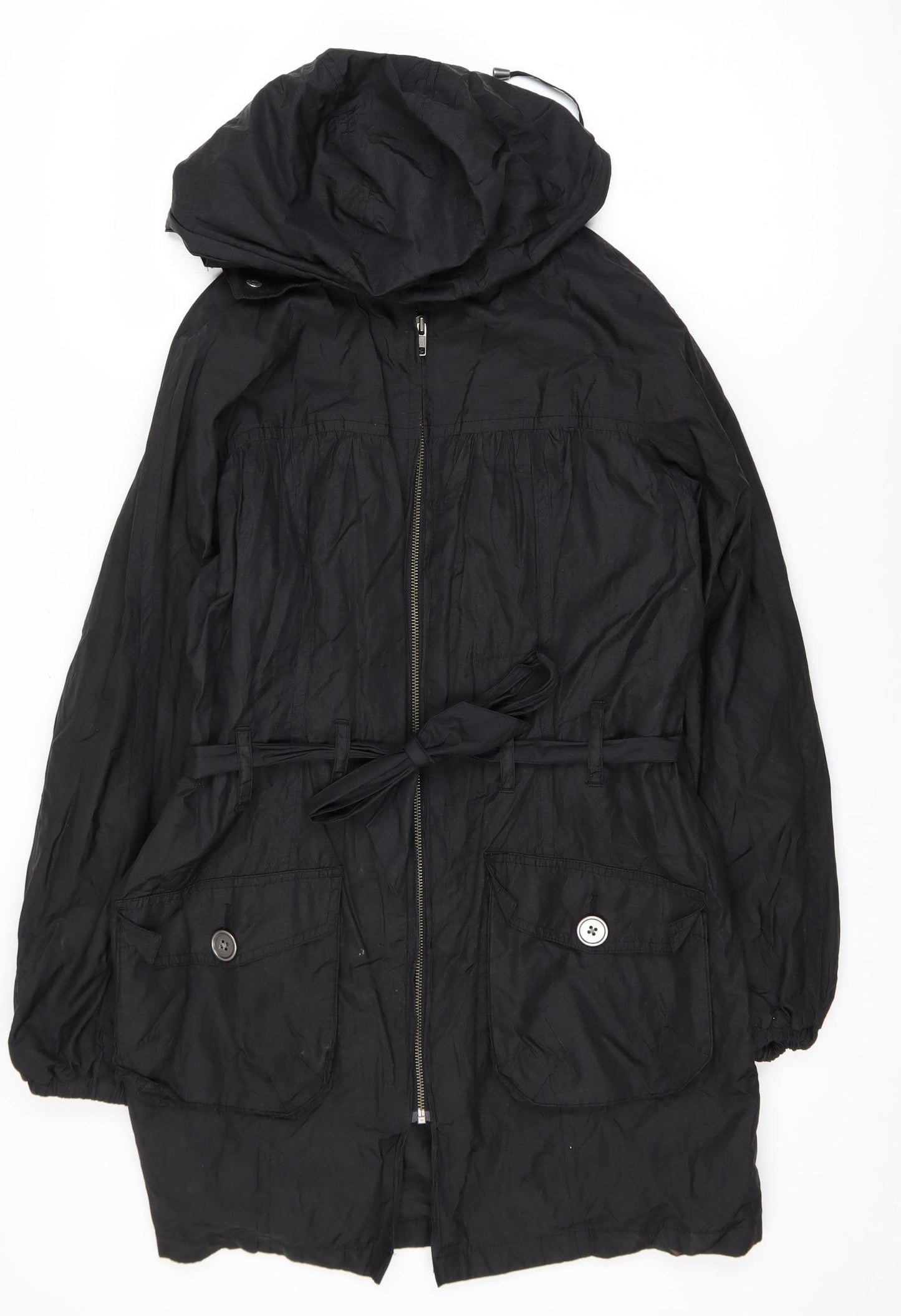 Marks and Spencer Women’s Black Hooded Belted Parka Coat Size 10