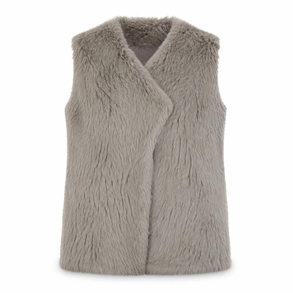 Bédelia Women's Grey Rabbit Fur Wool Blend Sleeveless Waistcoat Size 12
