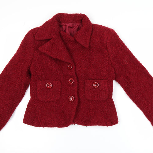 Hobbs Womens Red Wool Blend Classic Short Blazer Size 14