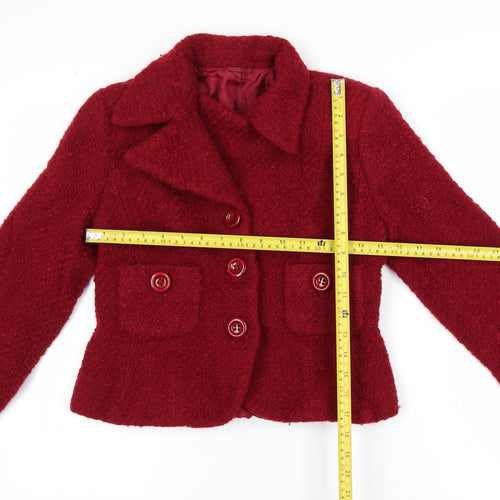 Hobbs Womens Red Wool Blend Classic Short Blazer Size 14