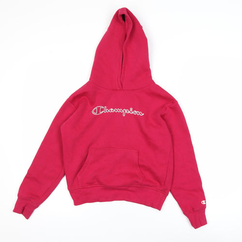 Champion Girls Pink Pullover Hoodie Medium 9-10 Years Logo Fleece