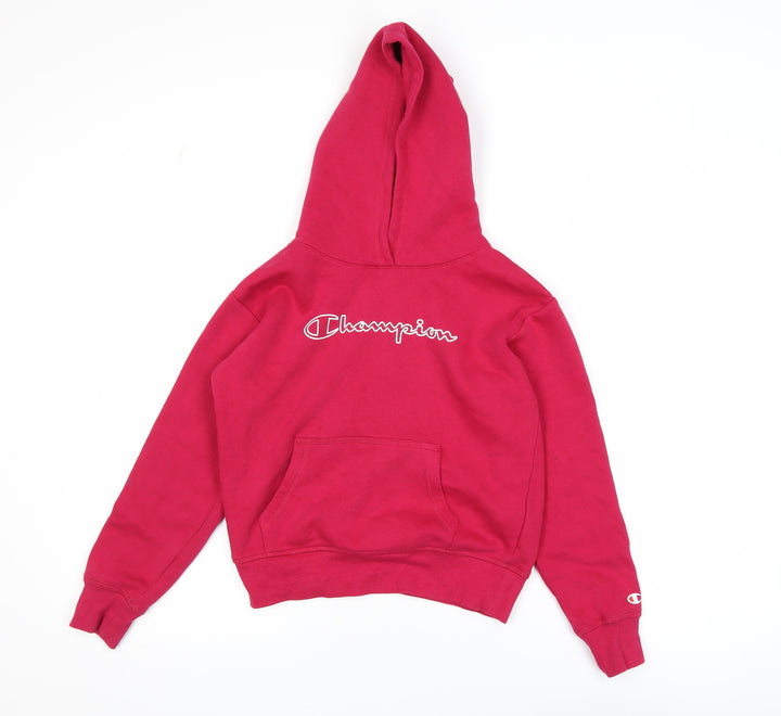 Champion Girls Pink Pullover Hoodie Medium 9-10 Years Logo Fleece