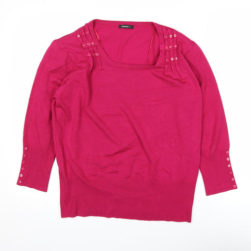 Roman Women’s Pink 3/4 Sleeve Knit Square Neck Blouse Size 16