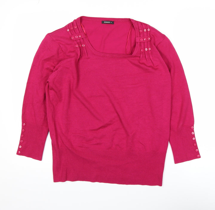 Roman Women’s Pink 3/4 Sleeve Knit Square Neck Blouse Size 16