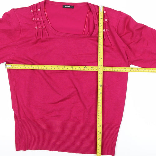 Roman Women’s Pink 3/4 Sleeve Knit Square Neck Blouse Size 16