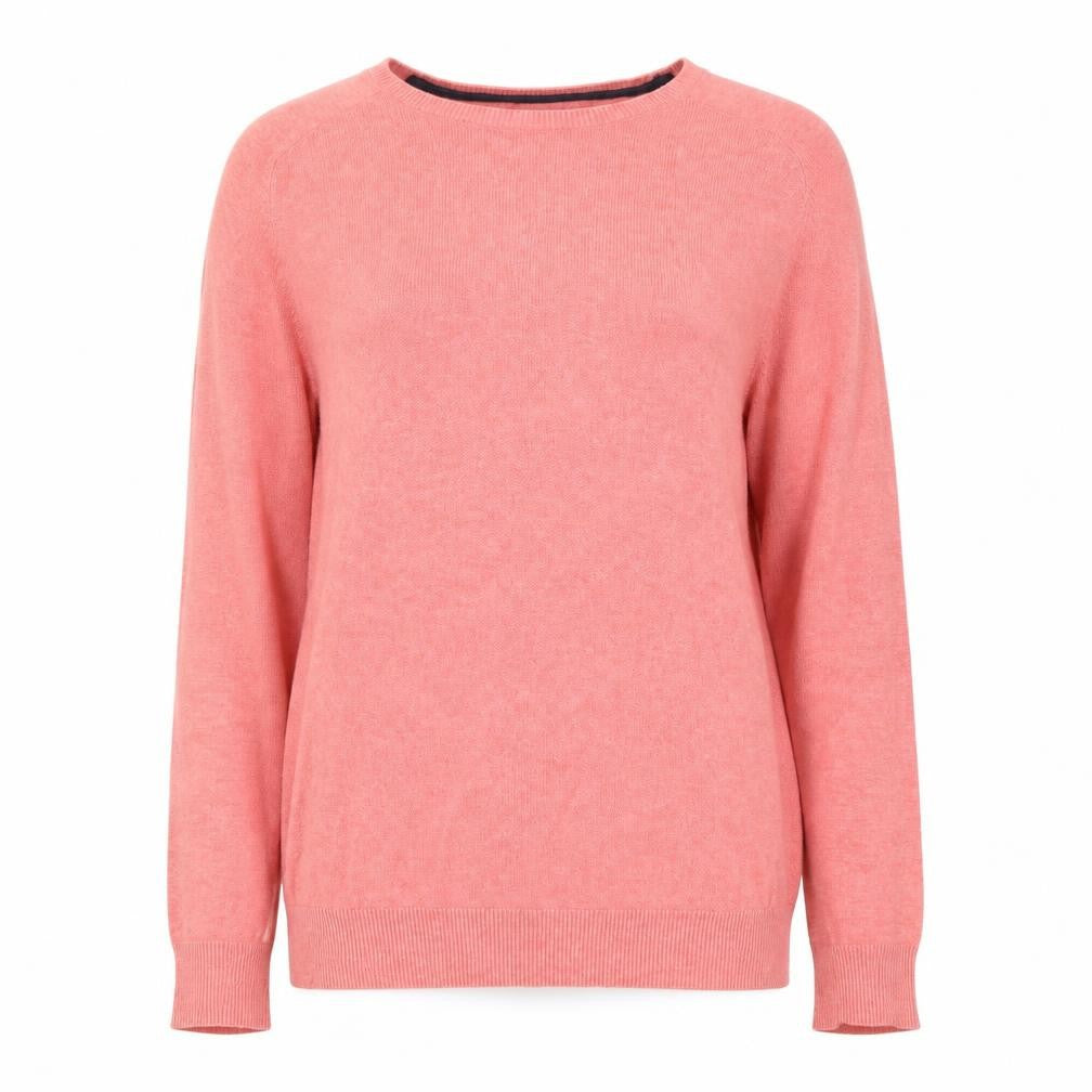 Front view of Springfield women’s pink crew neck cotton jumper, size UK 12