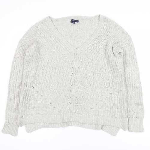 American Eagle Outfitters Women's Beige M Chunky Knit V-Neck Jumper