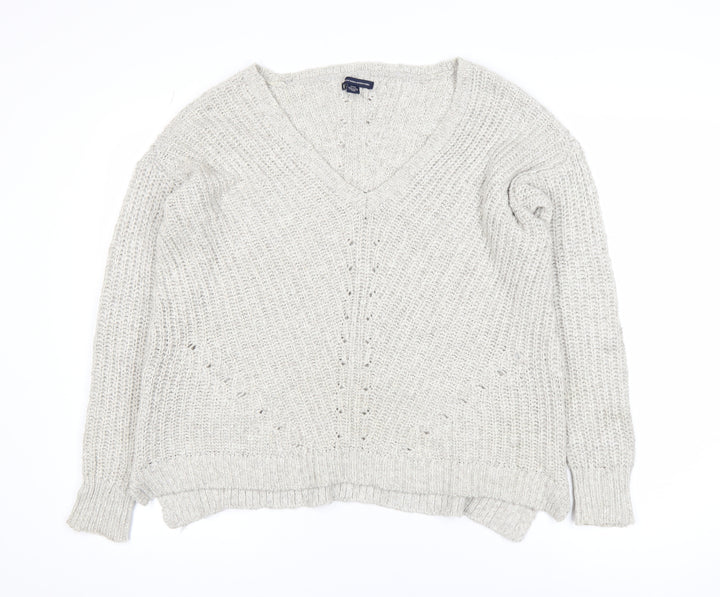 American Eagle Outfitters Women's Beige M Chunky Knit V-Neck Jumper