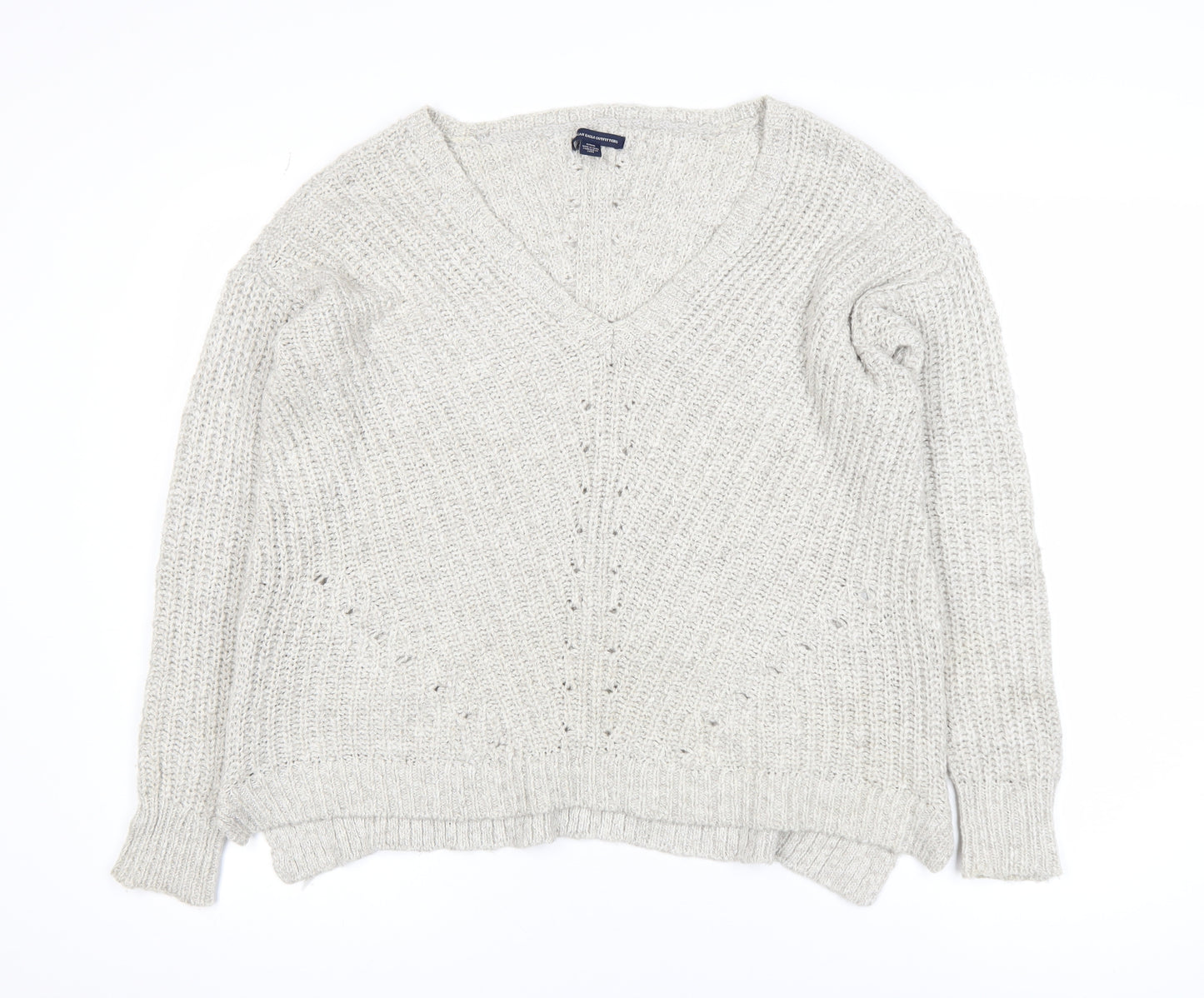 American Eagle Outfitters Women's Beige M Chunky Knit V-Neck Jumper