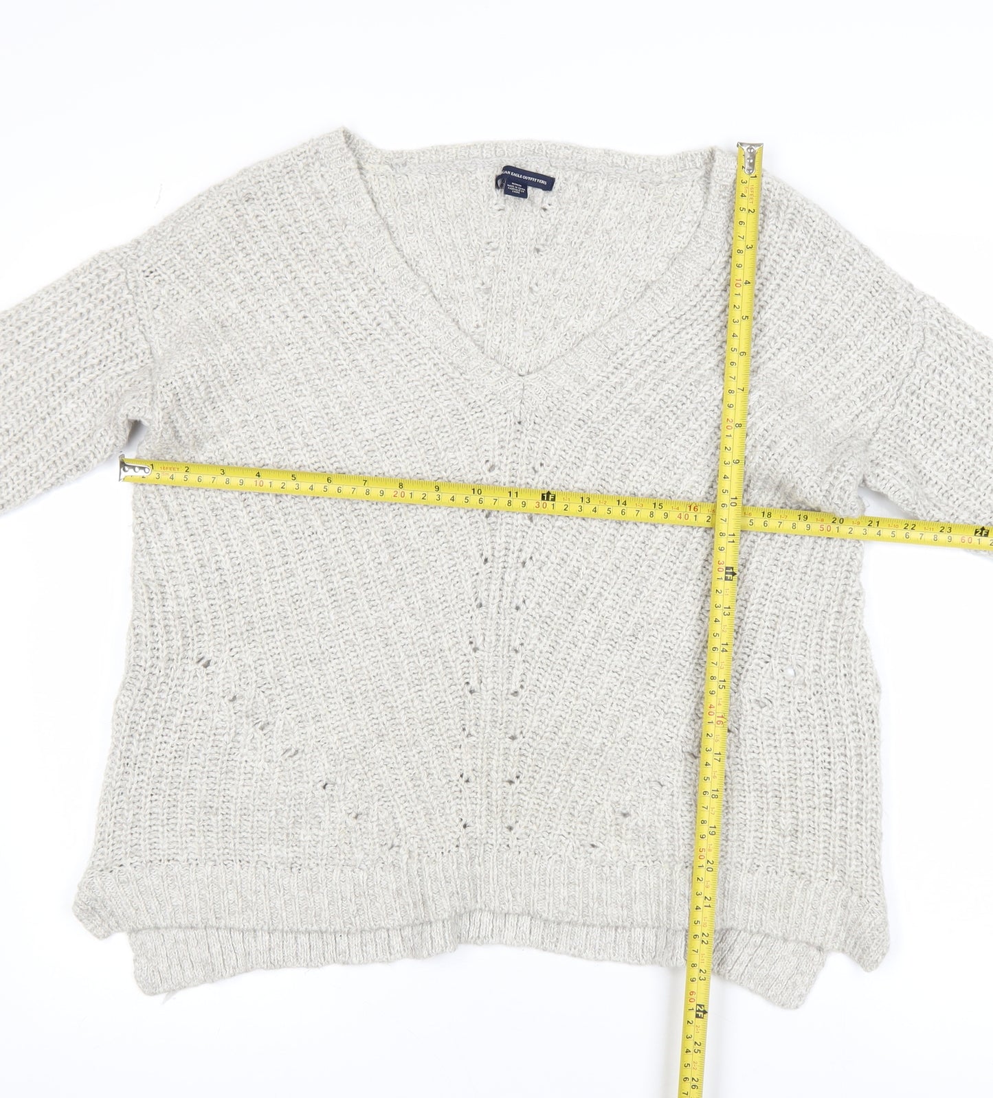 American Eagle Outfitters Women's Beige M Chunky Knit V-Neck Jumper
