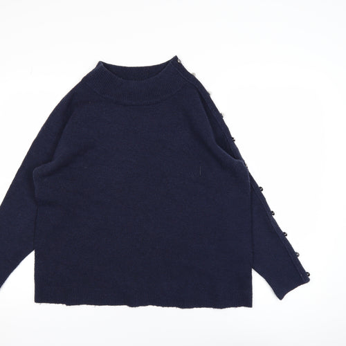 Monsoon Women’s Blue Mock Neck Button Detail Knit Jumper Size L