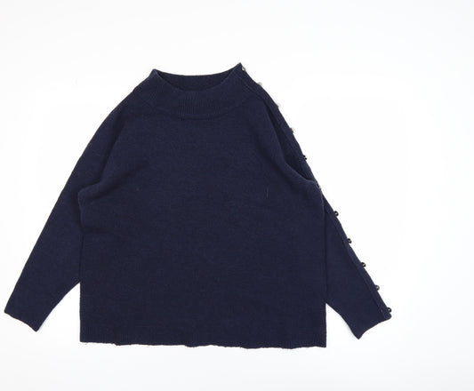 Monsoon Women’s Blue Mock Neck Button Detail Knit Jumper Size L