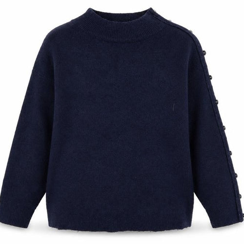 Monsoon Women’s Blue Mock Neck Button Detail Knit Jumper Size L