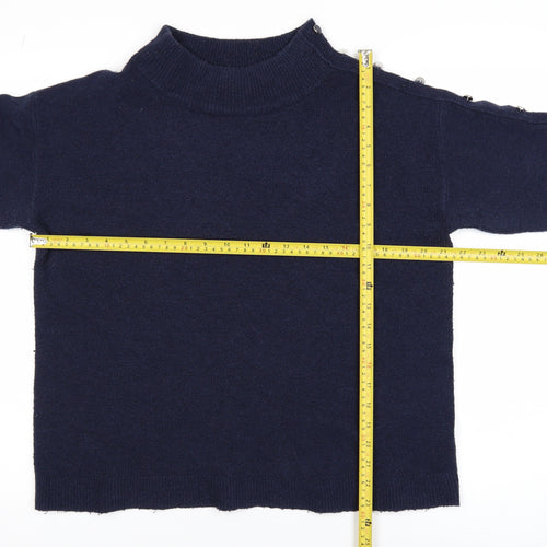 Monsoon Women’s Blue Mock Neck Button Detail Knit Jumper Size L