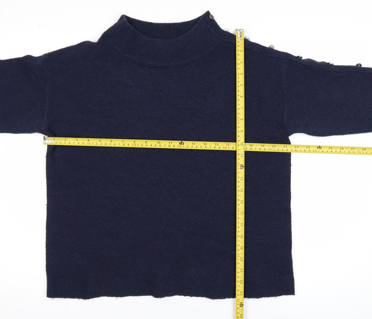 Monsoon Women’s Blue Mock Neck Button Detail Knit Jumper Size L