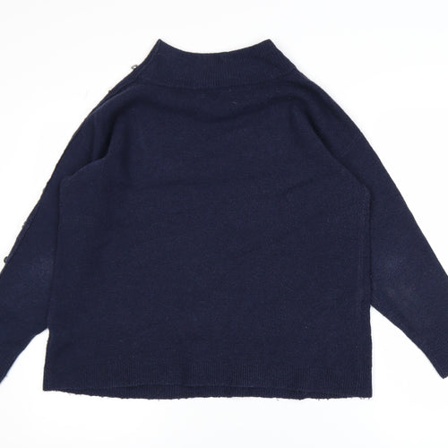 Monsoon Women’s Blue Mock Neck Button Detail Knit Jumper Size L
