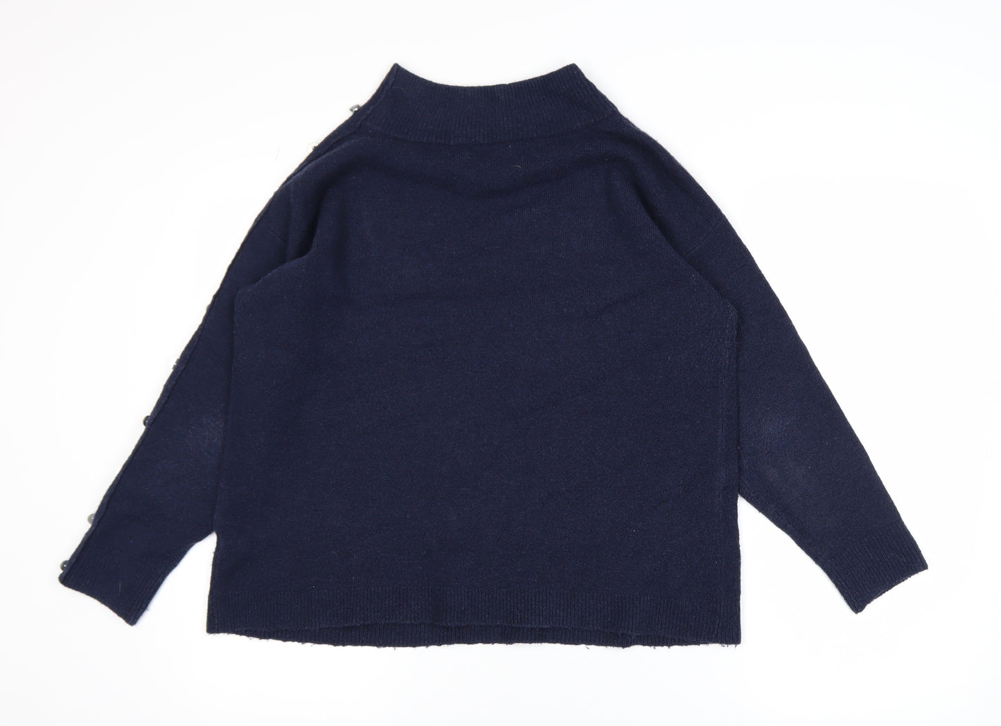 Monsoon Women’s Blue Mock Neck Button Detail Knit Jumper Size L