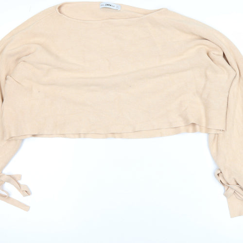 Zara Women Beige Knit Cropped Pullover Jumper Size 14