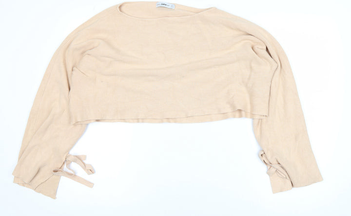 Zara Women Beige Knit Cropped Pullover Jumper Size 14