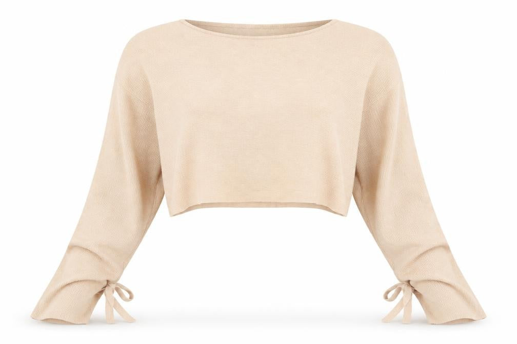Front view of Zara Women Beige Knit Cropped jumper, size 14